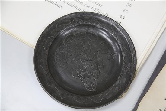 A small wrigglework pewter dish, with touch marks for James Hitchman,